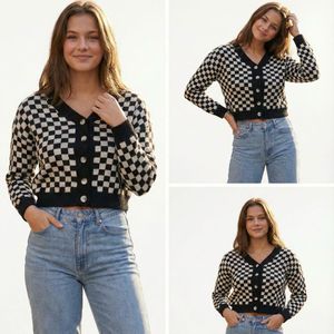 Checkerboard Knit Cardigan