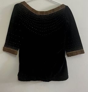 Onam Special Gold Skirt,Black  Velvet Top