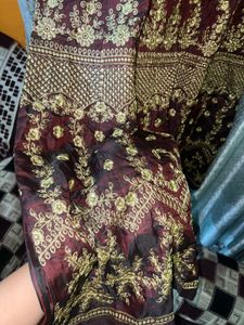 Royal Maroon &amp; rich Gold Embroidered Festive Gown”