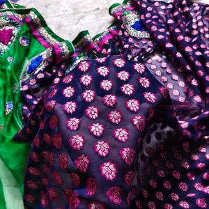 Elegant Navy Blue Saree with Pink Motifs