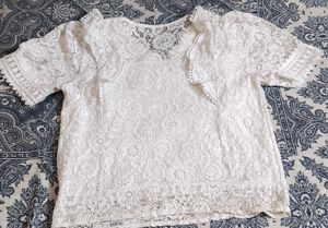 White Lace Short Sleeve Top