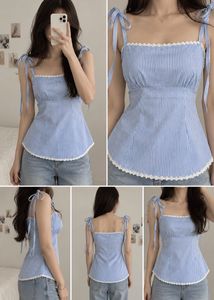 Blue Striped Tie-Strap Top