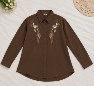 Embroidered Brown Long Sleeve Shirt
