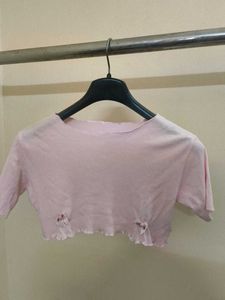 Cute Pink Cropped Top with Bows/ cover up