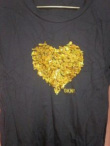 DKNY Navy T-Shirt with Gold Heart