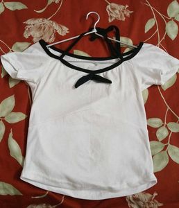 Cute White &amp; Black Cold Shoulder Top