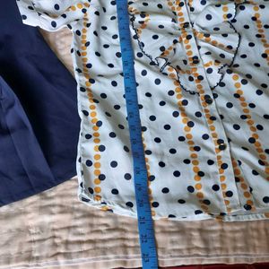 Cute Polka Dot Blouse and Navy Skirt Set