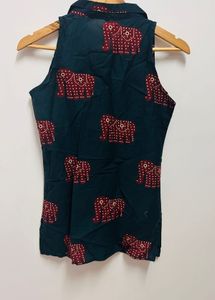 Chic Sleeveless Elephant Print Top