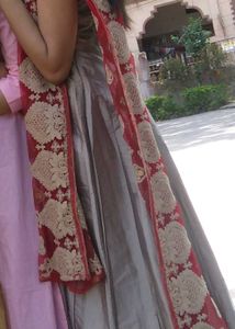 Silk blend golden anarkali with dupatta