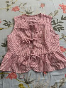 Striped Peplum Top with Tie-Up Detail