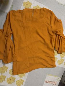Chic Mustard Yellow Top with Floral Neckline