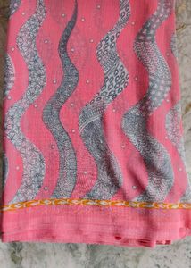 Beautiful Pink Saree with Grey Print