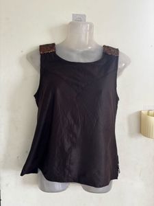 Stylish Brown leather Sleeveless Top