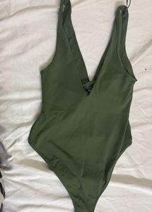 Deep V-Neck Olive Green Swimsuit