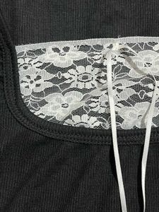 Black Lace Trimmed Square Neck Top