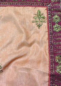 Maroon embroidery border saree with blouse