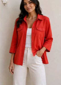 Chic Red Button-Up Shirt