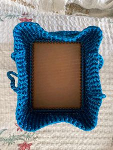 Blue Woven Tote Bag with Beaded Charm