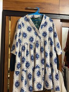 Boho Chic Tiered Kurta with Blue Print