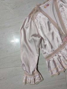 Women's Pink Satin Ruffled Blouse