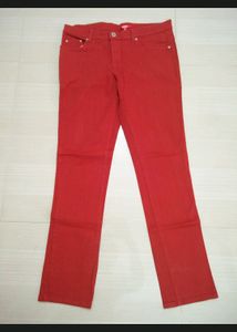 Red Jeans Pant Medium 36" Elastic Waist