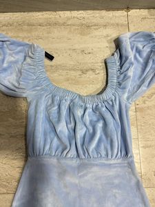 Cute Blue Velvet Mini Dress