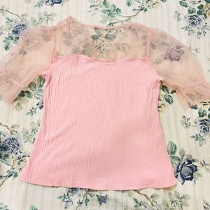 Sheer Sleeve Pink Top
