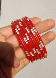 Sparkling Red Bangles with Rhinestones