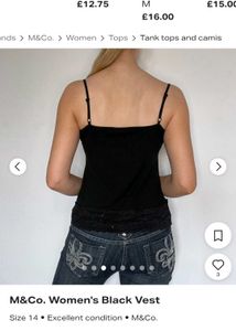 M&amp;Co Black Lace Trim Camisole Top