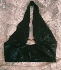 Black Faux Leather Halter Top