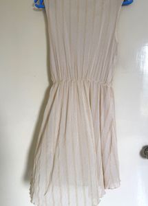Elegant Cream Pleated Shimmer Dress | Excellent Co