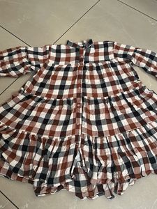 Brown Checkered Ruffle Hem Shirt