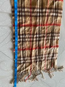 Beige Checkered Winter Scarf with Fringes