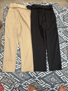 Stylish High-Waisted Belted Pants - Black &amp; Khaki