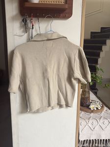 Beige Collared Cropped Top