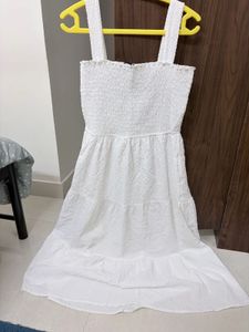 Chic White Smocked Tiered Midi Dress