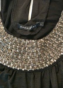 Elegant Black Embellished Neckline Dress