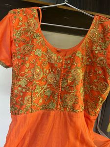 Elegant Orange Embroidered Anarkali