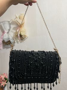 Elegant Beaded Black Clutch Bag
