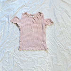 Cute Pink Smocked Cold Shoulder Top