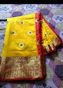 Vibrant Yellow Saree with Red Blouse
