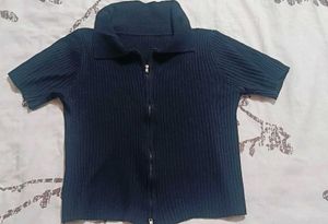 Ribbed Knit Zipper Sweater (Size -xs)