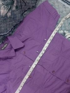 Purple Short Sleeve Button-Up Shirt