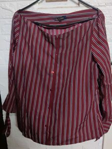 Ladies Top Maroon Striped Fancy Sleeves XL Size