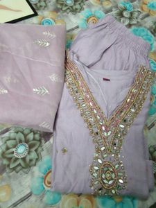 Elegant Lavender Kurta Set with Dupatta M size