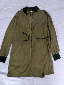 H&m khaki green long bomber jacket