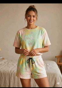 combo - tie dye cord set and flaid shirt dress