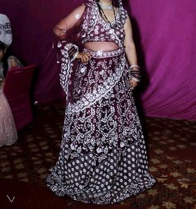 Elegant Embroidered Burgundy Lehenga