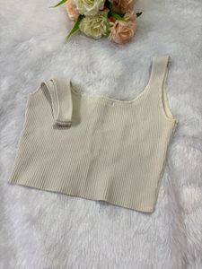 Cream Ribbed Square Neck Tank Top