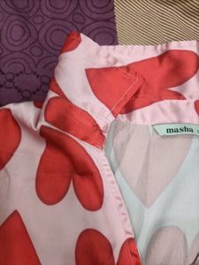 🚨SALEE!!! masha Pink Heart Print Satin Night Suit